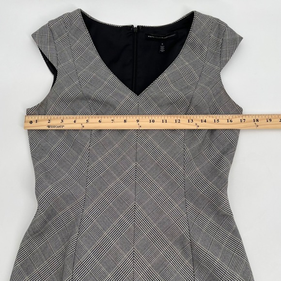 White House Black Market Womens Fit & Flare Cap Sleeve Dress Size 6 Black Plaid - Picture 11 of 12